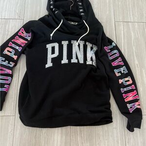 PINK Victoria's Secret Black Hoodie with Colorful Lettering